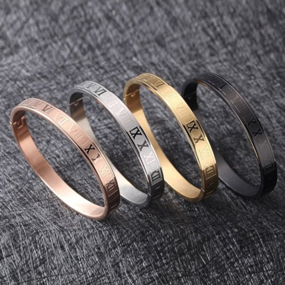 New Men’s 2 PC Royal Roman Buckle Numeral Cuff Bracelets Bangles Silver - Picture 5 of 9